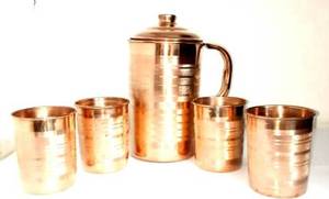 <b>Copper</b> Water <b>Jug</b> (1L) Golden Brown Drinkware with Embossed Design - Product Image 3