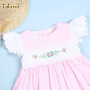 Vestido de bebê bordado à mão, adorável, rosa, oem, personalizado, bordado, atacado, fabricante-bb2626