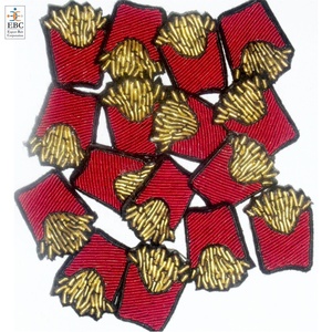 OEM Fashion Bullion Wire Embroidery French Fries Brooch for Female Dresses Elegant Look Wholesale Fashion Pins Patches for Shirt