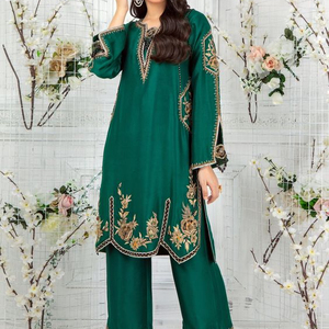 NEW---LATEST & TRENDY--EMBROIDERY SUR BELLE LONG KAMEEZ, PLAZO ROBE-pour Partie-PORTER et DE MARIAGE @ 2021 - Product Image 1