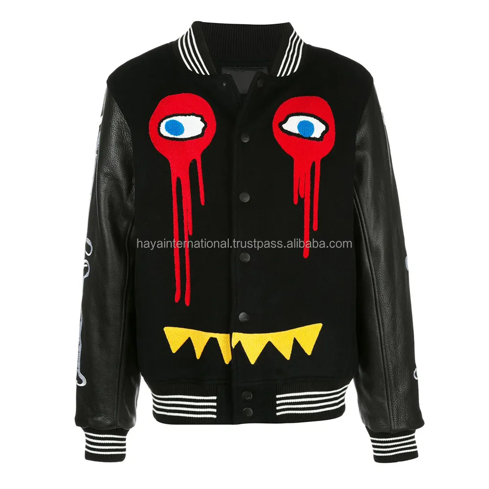 OEM Your Own Design Embroidery HIVJ229 Monster Face Chenille Patch Men Fashion Varsity Jacket