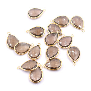 Pendentif en quartz fumé en forme de poire, serti argenté, de 23 à 25 mm, avec bélière, plaqué or - Product Image 1