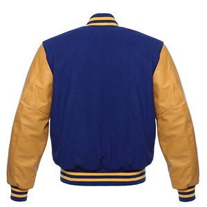 OEM Varsity <b>Jackets</b> <b>Patches</b> Custom Cheap Dark Black Wool Varsity <b>Jackets</b> With Genuine White Cow Leather Sleeves - Product Image 5