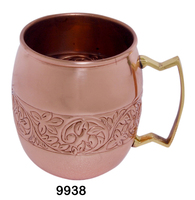 Mug avec poignée pour Mules de moscou, en cuivre pur, gaufré, fleur, pour eau, verres à vin, vernis brillant