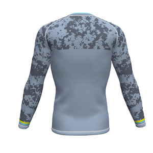Men's Long Sleeve Rash Guard Compression Shirt Gray Digital <b>Camo</b> Print Quick Dry Sport <b>Top</b> Full Sleeve Workout Wear - Product Image 6