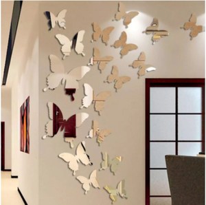 Autocollant mural miroir papillon 3D, lot de 12 pièces, retirable, Art, pour le mur - Product Image 1