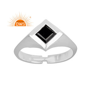 925 Fine Sterling Silver Natural Black Spinal Gemstone Square Design Ring Bijoux Pour Femmes Cadeau Pour Elle - Product Image 1
