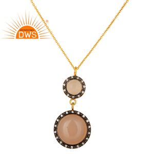 18K ทองชุบสเตอร์ลิงกุหลาบ Chalcedony พลอยออกแบบใหม่925เงินโซ่จี้สร้อยคอเครื่องประดับผู้ค้าส่ง - Product Image 1