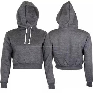 Sudadera corta con capucha para mujer, de color gris, con logotipo personalizado impreso o bordado, a la moda - Product Image 1