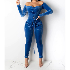 Velour ชุดจั๊มสูทผู้หญิงแขนยาว,ชุดกระโดดแฟชั่นสำหรับผู้หญิงแขนยาว - Product Image 3