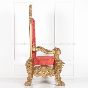 Luxueux français rouge père noël trône chaise appartement salon meubles en bois massif Antique or chaise de loisirs - Product Image 4