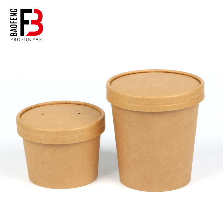 Одноразовый пищевой контейнер, коричневая миска для супа из крафт-бумаги с крышкой