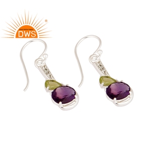 Pendientes de Plata de Ley 925 con Amatista Natural, Peridoto y Topacio Blanco, Joyería de Boda Moderna para Mujer - Product Image 2