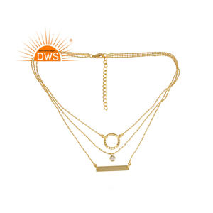 Collier en laiton plaqué or, collier chaîne Triple couche, pierre de lune arc-en-ciel, pierre précieuse, fabrication de bijoux, haute qualité, tendance - Product Image 1