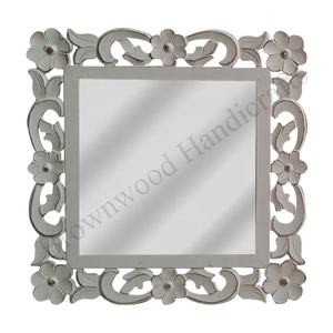 Marco de espejo antiguo blanco quemado de lujo hecho a mano MDF madera tallada forma cuadrada montado en la pared MARCO DE ESPEJO artístico decorativo para el hogar - Product Image 1