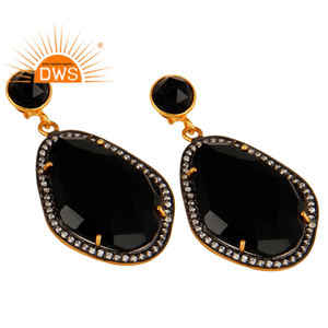 เครื่องประดับต่างหูทองเหลืองชุบทองสีเหลืองพลอยสีดำ CZ ดีไซน์เนอร์ต่างหูห้อยเครื่องประดับสำหรับผู้หญิงของขวัญสำหรับผู้หญิง - Product Image 2