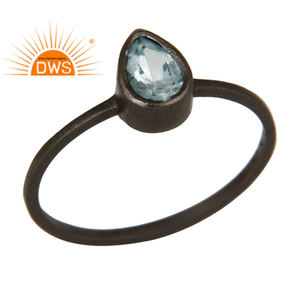 Black Rhodium <b>Plated</b> 925 <b>Silver</b> Stackable Ring Beautiful Blue Topaz Ring Gemstone Jewelry Supplier Classic Collection - Product Image 1