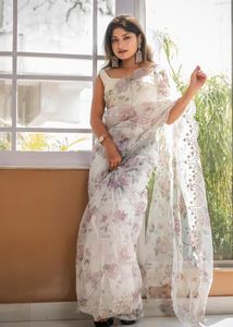 Sram — Saree à imprimé Floral, en Organza, expédié par royal - Product Image 2