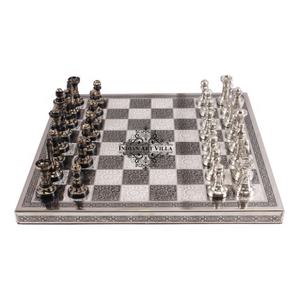 IndianArtVilla Ajedrez de latón coleccionable hecho a mano con piezas plateadas y negras-Artículo de regalo decorativo antiguo - Product Image 2