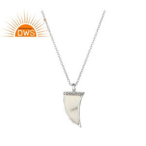 Collar de plata fina con gemas, colgante de circonia cúbica, color blanco - Product Image 1