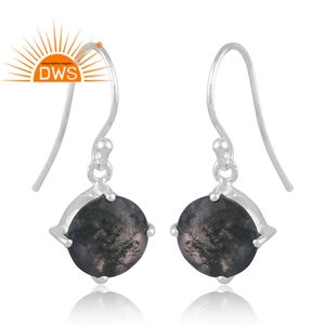 925พลอยมอสอาเกตธรรมชาติเงินแท้ดีไซน์ทรงกลมต่างหูห้อยเครื่องประดับผู้ผลิต - Product Image 2