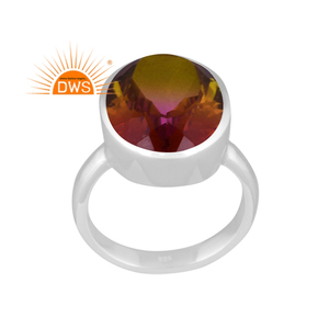 Venta caliente de plata de ley fina Natural Bio Multi turmalina doblete cuarzo piedra preciosa anillo apilable fabricante de joyas - Product Image 1