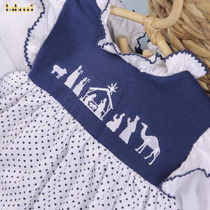 Venta al por mayor OEM ODM Smocked vestidos 3D Belén bordado Niña vestido con volantes para el 2017 - Product Image 4