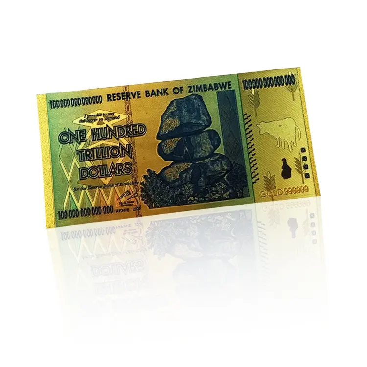 FS-Craft 24k Gold Foil Colored 100 Trillion Dollar Zimbabwe Money Collection Banknote