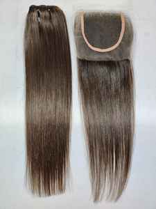 Extensiones de cabello humano con encaje Frontal y cola de caballo, 100% Natural, liso, HD, 4x4, marrón claro, 5x5 - Product Image 4