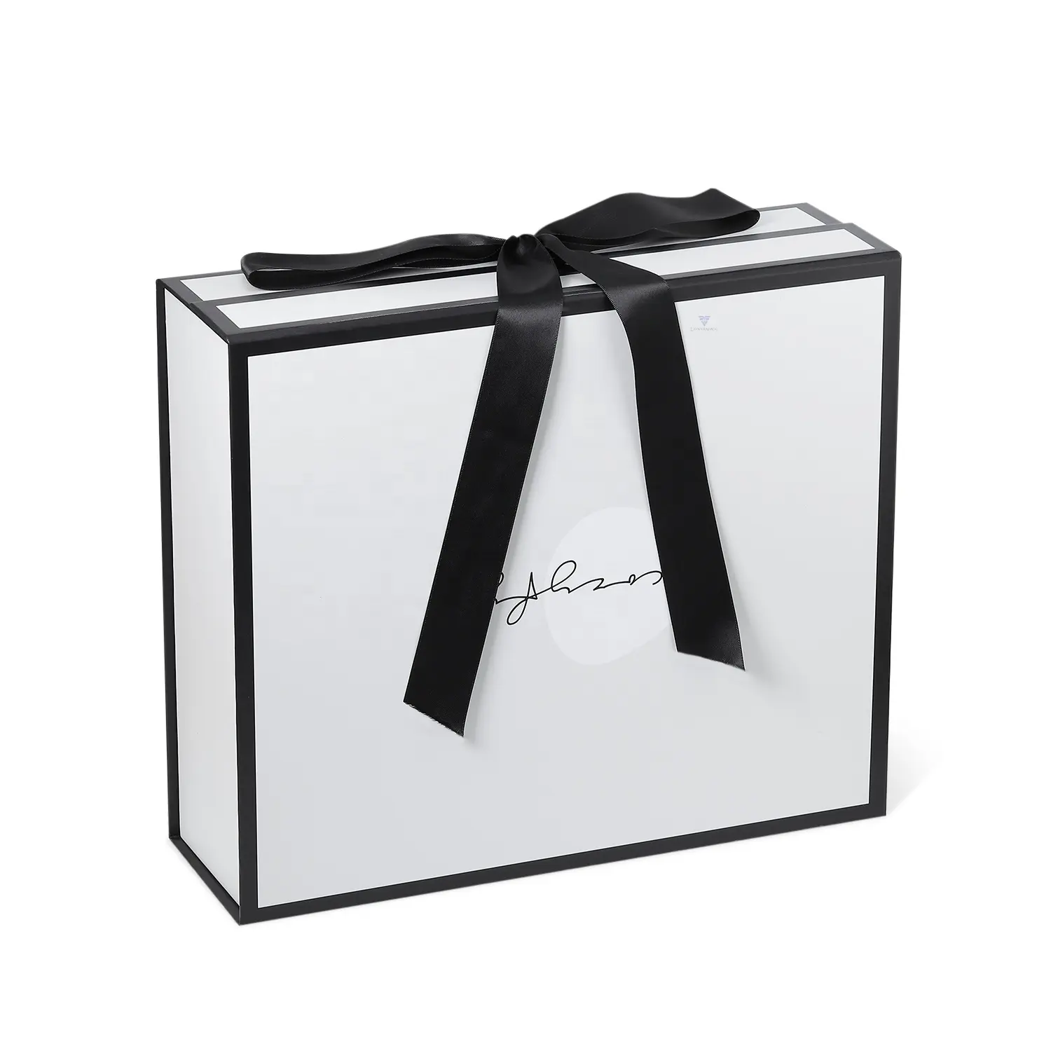 Wholesales Ribbon Handle Black And White Clothes Shoes Gift Packaging Folding Paper Box With Custom Logo