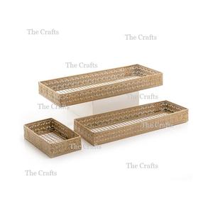 Plateau de service alimentaire en métal et en bois, design extrêmement soigné, plateau à chocolats, ensemble de trois tailles différentes, plateau à nourriture pour collations - Product Image 2