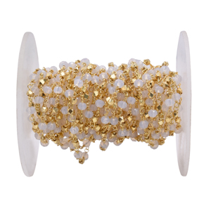 Opalite 3 To 4 MM Faceted Rondelle Shape Brass 18K Gold Plated Rosary Wire <b>Wrapped</b> Chain Sold by Foot - Product Image 1