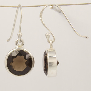 925 argent Sterling massif vêtements quotidiens meilleur magasin vendeur Checker naturel Quartz fumé boucles d'oreilles goutte 10 mm pierres rondes - Product Image 5