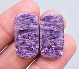 Par de Cabujones de Charoita Natural de Alta Calidad, 25-35mm, Piedras Sueltas Opalescentes Púrpuras para Grillz Dentales - Product Image 3