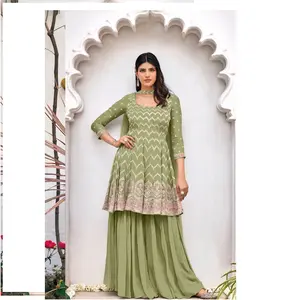 New Palazzo Suit With Embroidery Work And Stitching Georgette Cloth And Net Dupatta New Trend Of Surat For Women Wear