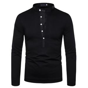 Vêtements pour hommes de haute qualité, personnalisés, à manches longues, col montant, fermeture à boutons, style décontracté, en coton molletonné, respirant, séchage rapide - Product Image 1