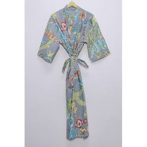 Women's XL Free Size Floral Woven Bathrobe Wrap Dress 100% Cotton Indian Dressing Gown Adjustable <b>Belt</b> Summer Autumn Sleepwear - Product Image 2
