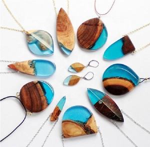 2024 Tendance Multi Forme Bleu Résine Bois Joint Unique Pendentif Collier Collier Pour Filles Chic Personnalisé Gypsy - Product Image 1