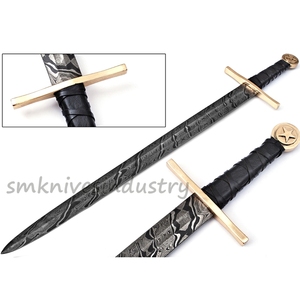 Espada de Caza de Acero de Damasco Chapada en Oro de Doble Filo, de Lujo y Hermosa, con Funda Blindada, Lista para el Combate (Smk1954) - Product Image 3