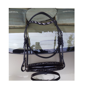 สายบังเหียนม้ากายวิภาคหนังเทียมย้อมสีหนังผักพร้อมหนังสิทธิบัตรและคริสตัลสำหรับขี่และแข่งรถ - Product Image 2