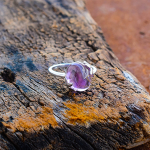 Wholesale 925 <b>Sterling</b> <b>Silver</b> <b>Ring</b> with Natural Amethyst Gemstone Rhodium Plated Purple Prong <b>Set</b> Handmade <b>Ring</b> for Suppliers - Product Image 2