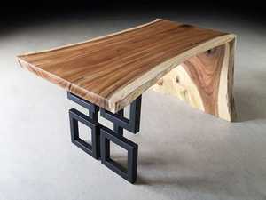 Hot Bán 100% Hiện Đại Cổ Điển Tùy Chỉnh Tự Nhiên Bằng Gỗ Suar Tấm Bàn Ăn Kết Hợp Với Kim Loại Bột Áo Sắt Bàn Ăn - Product Image 5