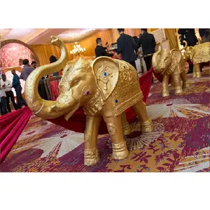 Estatuas de Elefante Dorado real para boda, decoración de pasarela, escultura de elefante, Elefante Dorado