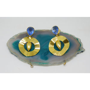 Boucles d'oreilles en laiton pour filles et femmes, créoles en pierre légères faites à la main - Product Image 4