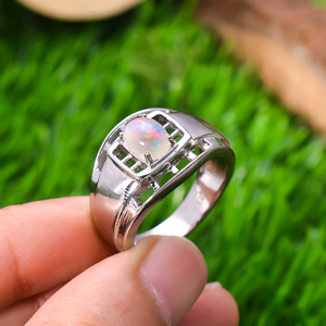 92.5 Sterling Silver 7.5 Gram Natural Ethiopian <b>Opal</b> Gemstone Smooth Oval Latest Simple Design Religious Style Women's Jewelry - Product Image 3