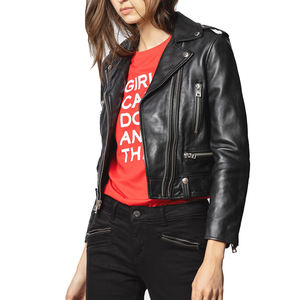 Vestes en cuir d'agneau pour femmes, chaudes et tendance pour l'hiver, respirantes, écologiques, imperméables, col roulé, étiquette personnalisée - Product Image 6