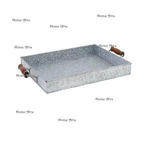 ถาดชุบสังกะสีคุณภาพพิเศษพร้อมหูจับเชือก ดีไซน์ใหม่ล่าสุด รูปทรงสี่เหลี่ยมผืนผ้า สำหรับเสิร์ฟอาหารในอินเดีย - Product Image 2