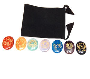 Ensembles de pierres de chakra en agate de forme ovale avec motifs gravés – Achetez 7 pièces de pierres précieuses naturelles pour la décoration intérieure sur le thème de l'amour et le Feng Shui - Product Image 4