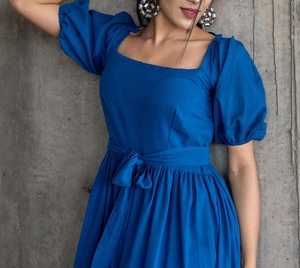 Vestido largo bohemio hasta la rodilla con cuello cuadrado para mujer, ropa informal de manga corta, novedad de 2022 - Product Image 5