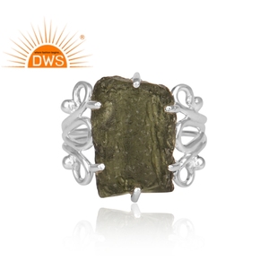 Anillo apilable de piedras preciosas de moldavita en bruto Natural de plata de ley fina, joyería para mujer, regalo para ella - Product Image 2